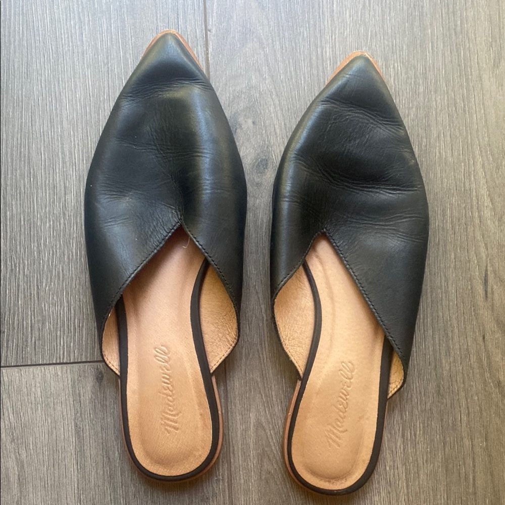 Madewell Black Leather Pointed Mules